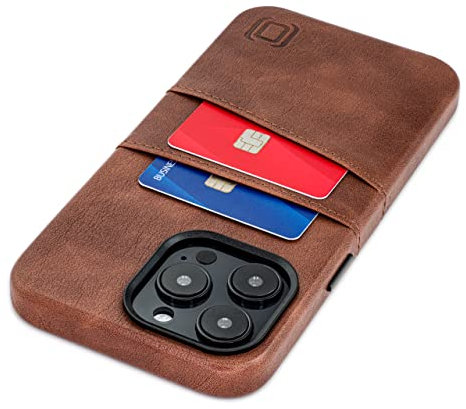 Dockem Card Case for iPhone 14 Pro max with Built-in Metal Plate for Magnetic Mounting & Wallet with 2 Holder Slots: M2 Exec Premium Synthetic Leather (Brown)