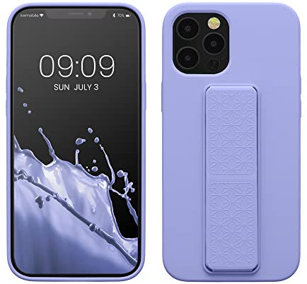 kwmobile Case Compatible with Apple iPhone 12 Pro Max - Case with Hand Strap and Stand Soft TPU Silicone Coating - Lavender