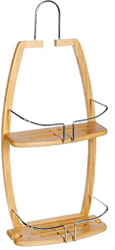 TIENDA EURASIA - Estantería Ducha con 2 Estantes, Fabricado en Madera y Acero Cromado, Estanteria de Baño 64 x 28 x 13 cm, Estantería Estilo Nordico, Estanteria Baño Madera para Pared con 2 Estantes