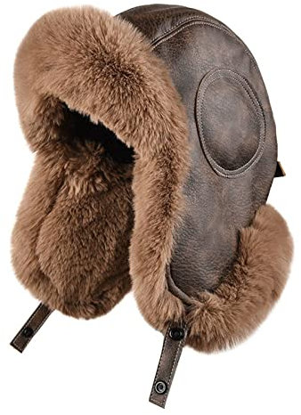 PRELGOSP Aviator Hat Unisex Wintermütze, Winddicht Russen Mütze mit Ohrenklappen, Trappermütze für Skifahren, Schlittschuhlaufen und Andere Outdoor-Aktivitäten,Men Brown