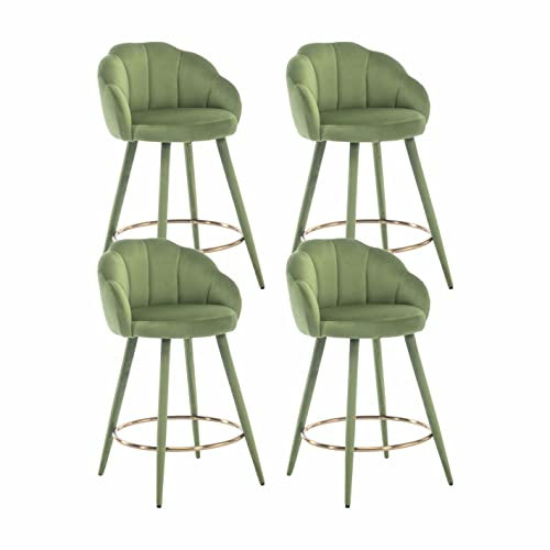 Wahson Samt Barhocker 4er Set Bistrohocker mit Lehne, Tresenhocker mit Fußstütze, Barstuhl für Kücheninsel/Esszimmer, Grün