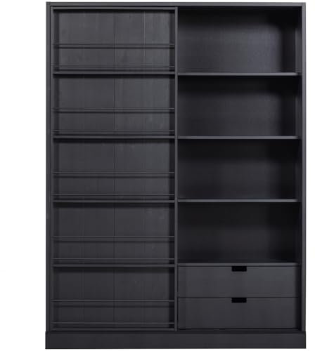 WOOOD Swing Schiebetürenschrank – Rustikaler Holzschrank aus FSC-zertifiziertem Kiefernholz, Mit Regalfächern & Schubladen, Mit Displayfläche - H 200 x B 150 x T 46,5 cm