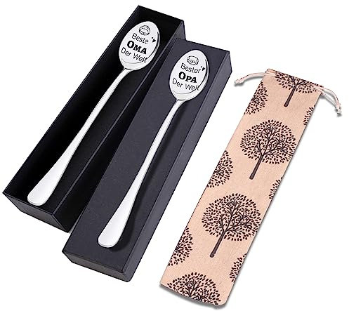 Oma und Opa Geschenke - 2 Stücke Kaffeelöffel Mit Gravur Beste Oma und Opa Der Welt - Edelstahl Lang für Großeltern Weihnachten