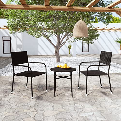 BULANED 3-TLG. Garten-Essgruppe, Gartentisch Mit Stühlen Set, Gartenmöbel Set, Sitzgarnitur Garten, Esstisch Stühle Set, Gartensitzgruppe, Terassen Möbel, Poly Rattan Schwarz
