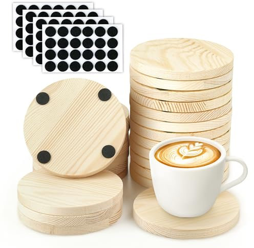 Winter Shore Dessous de Verre Bois Brut 100 mm [Lot de 24] - Rondelles Bois Naturelle pour Boissons, Centre de Table, Travaux Manuels - sous Bock Vierges à Peindre, Graver - 96 Ronds Antidérapants