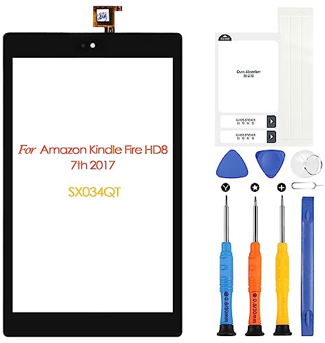 Pantalla táctil para Amazon Kindle Fire HD8 7.2017, repuesto para Kindle HD 8 SX034QT Touch Digitizer Sensor Kit de cristal (Black Touch)