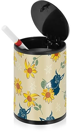 Esel-Sonnenblumen-Aschenbecher für Zigaretten mit Deckel, geruchsdicht, Edelstahl, tragbar, rauchfrei, selbstlöschend, Eimer
