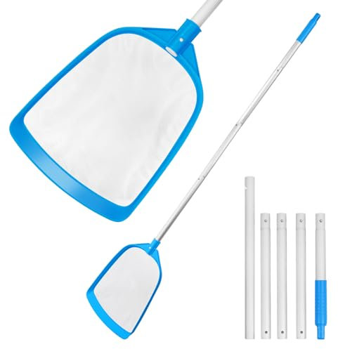 TidyMister Rete per la pulizia delle foglie della piscina con pali in alluminio, 5 sezioni, 1,8 m, rete per la pulizia della piscina, per piscine fuori terra