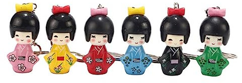 STOBOK Lot de 6 porte-clés de poupée kimono japonaise traditionnelle Kimono Kokeshi Porte-clés Poupée Geisha japonaise Porte-clés Figurine de Geisha Asiatique Pendentif, Coloris aléatoire, 9X2X1.5CM