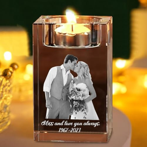 Personalisierter 3D-Foto-Kristall-Kerzenhalter, individuelle Gravur, Kristall-Kandelaber mit eigenem Bildtext, Jahrestag, Weihnachten, Geburtstag, Geschenke für Vater, Mutter, Ihn, Sie (weiß)