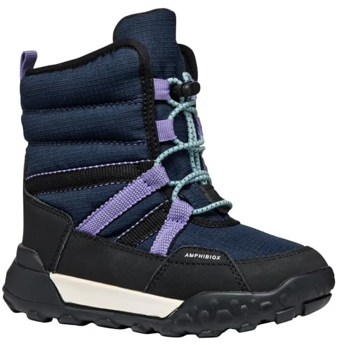 Geox J TREKKYUP Girl B AB Snow Boot, Navy/Violet, 35 EU
