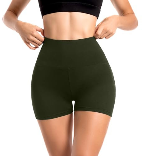 Sanpetix Sports Shorts Damen, High Waist Blickdicht Leggings Shorts für Damen Armeegrün 1 Pack SM