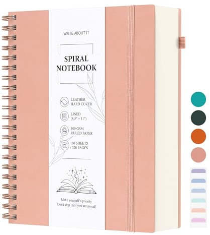 Notizbuch A4 liniert - Spiral Notizbücher 320 Blatt/160 Seiten, Dickes Tagebuch mit 1 Rücktasche und Hochwertigem Hardcover für Frauen und Männer im Büro oder in der Schule, 21,6 x 28,8 cm - Rosa