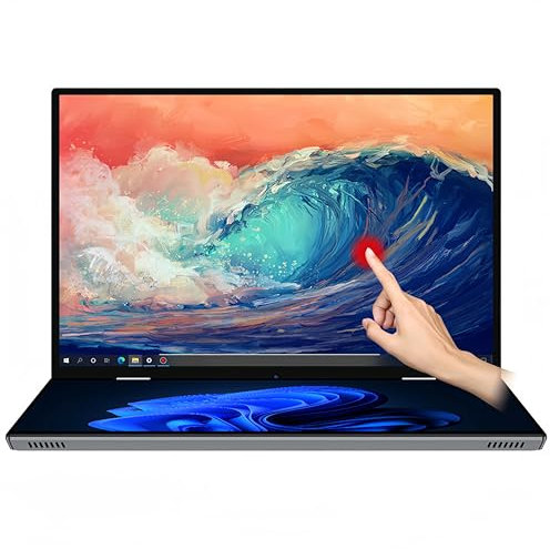 Sxhlseller Laptop da 14 Pollici con Doppio Touchscreen Ribaltabile a 360° 2.2K Ultra HD - 5000mAh 16G+256G Laptop Aziendali Tastiera Touch Virtuale per Windows (Spina Europea)