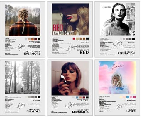 IOSCDH 6pcs Ästhetisches Poster, Musikposter, Ästhetische Bilder, Albumcover Inspirierte Wandcollage, Leinwand Wandkunst Wohnzimmer Poster Schlafzimmer Gemälde(20 * 30cm)