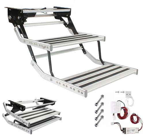 Marche Pied Caravan Ensemble de Marche Électrique Automatique pour Camping Car, Marche D'échelle en Alliage D'aluminium, Marche Pied Pliable avec Lumière LED, Facile à Installer (Size : Double Layer