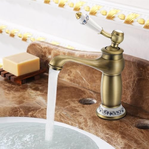 WyldSenc Wasserhahn Retro Bad - Waschtischarmatur Antik aus Messing - Bronze Waschbecken Armatur Einhebelmischer für Bad und Küche