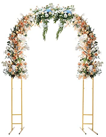 HuKaiL Metall Rankgitter Hochzeitsbogen, Rosenbogen Metallbogen Hochzeit mit Doppelrohrdesign, RankbogenGarten für Geburtstagsfeier Zeremonie Jubiläum Feier Hochzeit, 1.5 * 0.5 * 2.2M, Gold