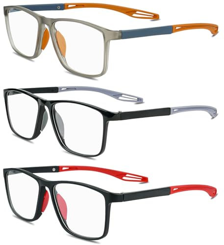 XOQ 3 Pacco Occhiali da Lettura Uomo Stile Sportivo Confortevole Leggeri Lettore di Computer Anti Luce Blu (3 colore mix, 2.0)