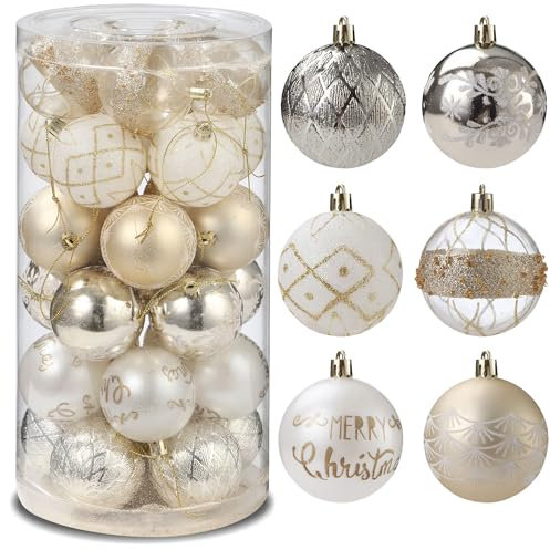 ZHYLUO Palline di Natale 6cm 30 pezzi Palline per Albero di Natale,Sfere per Albero di Natale,Palle di Natale Palline Riempibili,per Decorare Alberi di Natale (Oro+Bianco)