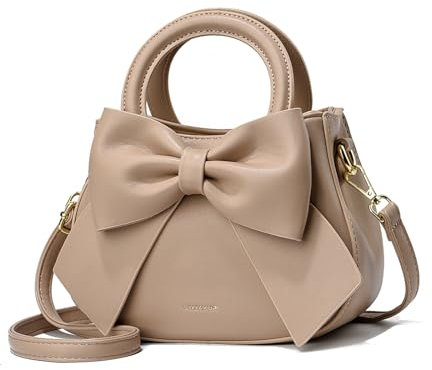 NICOLE & DORIS Umhängetasche für Damen Kleine Handtaschen mit Schleife Henkeltasche PU Leder Niedliche Schultertasche Mädchen Crossbody Bag Satchel Tasche Khaki