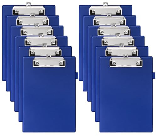 Srvnpioy Lot de 12 Porte-bloc DIN A5, Tableau d'écriture A5, avec Boucle pour Stylo et Boucle de Suspension Rétractable (Bleu)