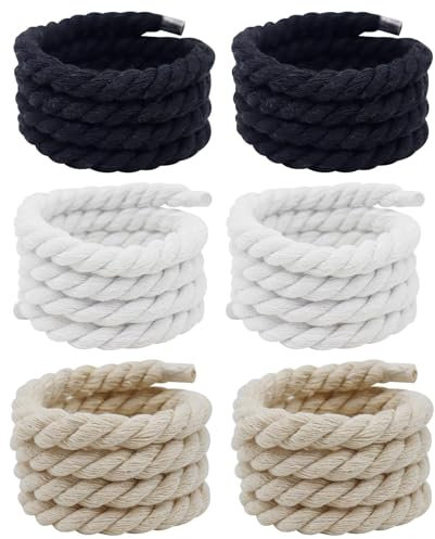 RNXSIB Rope Laces, 3 paires de lacets épais, ronds, 8 mm (160 cm), large corde pour baskets, chaussures de sport, chaussures de course, Noir