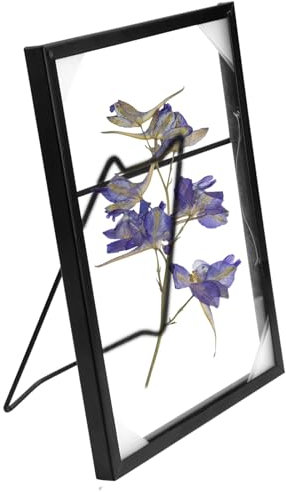 Bilderrahmen Stehend Glas A5, 15 X 20 Cm Glasrahmen für Gepresste Blumen Bilderrahmen Glas Beidseitig Fotorahmen Metall Glas Bilderrahmen Gepresste Blumen für Foto, Probe, Kunstwerk (Schwarz)