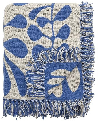 Bloomingville Hochwertige Tagesdecke 160 x 130 cm – Vielseitige Kuscheldecke aus recycelter Baumwolle, ideal als Sofadecke oder für Bett und Garten, kuschelig weich und pflegeleicht (Blau)