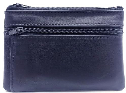 Charmoni - Portefeuille - Porte Monnaie - Multi Poches - en Cuir véritable - pour Homme (Bleu Marine)