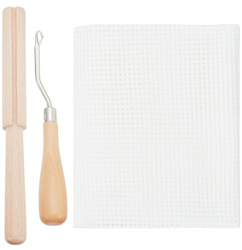 FREEBLOSS Knüpfhaken Werkzeuge Knüpfhaken Nadel 150x100cm Knüpfhaken Leinwand Teppich Leinwand Set Knüpfhaken Zubehör Für Anfänger Gebogenes Knüpfhaken Werkzeug Aus Holz