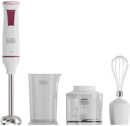 Black+Decker - Mixeur Plongeant BXHBA601E | 600W | 20 Vitesses | Fonction Turbo | Lames en Acier Inoxydable | Design Anti-Éclaboussures | Accessoires Amovibles et Lavables au Lave-Vaisselle | Sans BPA