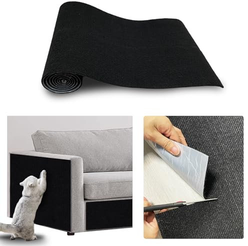 JSUDQR Alfombra Rascador para Gatos Adhesivo 40x200cm Negro Rascador para Gatos Sofa para sofás, Muebles y alfombras