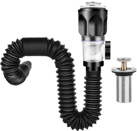 Sifón para lavabo, sifón para fregadero de cocina con manguera de drenaje flexible, sifón de cocina, tapón de desagüe emergente, sifón a prueba de olores, Extensible de 295-985 mm