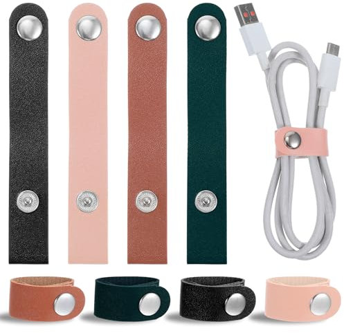 Tyqour 8Pcs Leather Cord Organizer Cable Straps Reusable Cord Organiser Cable Tidies Cable Organizer Earphone Cables Ties Cord Keeper Cable Ties for Charging Cord Power Cord Headphone Organizer