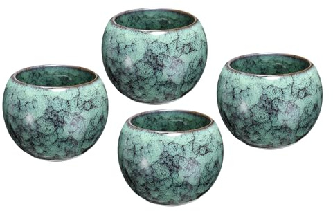 QUARKZMAN 4 Stück chinesische japanische Keramik-Teetassen 150 ml handgemachtes Gong Fu Tee-Set Keramikglasur-geändert ohne Griff kleine Teetasse für Mate-Tee Kaffee Wein, Grün