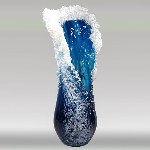 Lvpradior Blue Ocean Wave Vase - Artisanal Glass-Enhanced Resin Flower Vase with Sea Ripple Design, Modern Glass Vases for Flowers Home Decor (L)