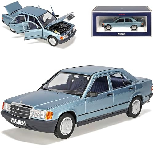 Mercedes-B C-Klasse 190E W201 Hell Blau Metallic 1982-1993 1/18 Norev Modell Auto mit individiuellem Wunschkennzeichen