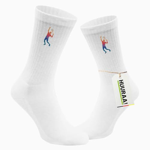 Huuraa Unisex Socken Tennis Spieler bunte Silhouette Geschenk | Baumwolle Tennissocken Geschenkidee Weiße Sportsocken mit Motiv Unisex Baumwollsocken für Frauen und Männer