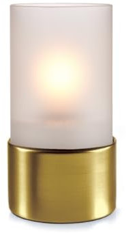 Lumea 1003/1002 Tischlicht Ambeo weiß inkl. Untersetzer Gold | Edles Windlicht inkl. Flüssigwachskerze und Stabfeuerzeug | Kerzenhalter aus Glas | Brenndauer 40 Std. | Indoor geeignet, Höhe: 14 cm