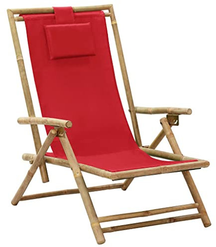 XINCXIN Relaxstuhl, Gartenstühle Chair Korbsessel Terrassenstühle Geeignet für Outdoor Terrace Balcony Pool Verstellbar Rot Bambus und Stoff