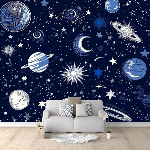 WHUOEUCO Papel Pintado Pared 3D Luna Del Planeta Azul Profundo 400x280 cm Papel Tapiz Fotomurale 3D Dormitorio Salón Tv Fondo Pared Decora Murales Moderno
