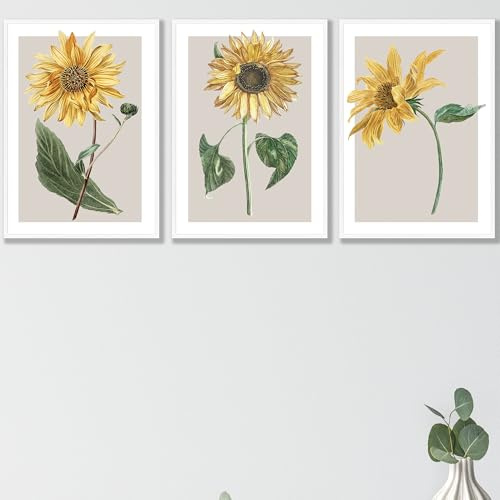 ARTZE Set of 3 Vintage Sunflowers Wall Art Prints Only Size: (A4-21 x 29.7 cm)