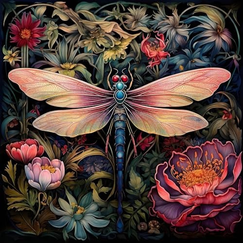 Camocin Art Paint by Numbers for Adults - Dragonfly Adult Paint by Number Canvas Kits Without Frame, Flowers Oil Painting by Numbers Kit for Gift Home Wall Decor 16 x 16 Inch