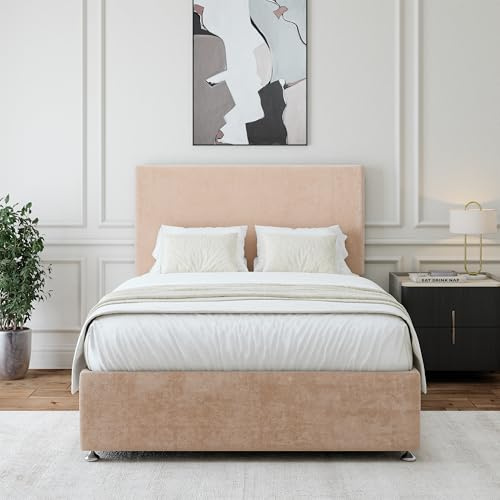Bedmaster Naples Velvet Divan Bed Base With Storage And Plain Headboard - Colour And Size Options (Mink 2 Drawer, Super King)