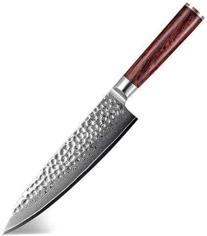 Takumiro Couteau de Chef Couteau de Cuisine Japonais Gyuto en Acier Damas Inoxydable 67 Couches | Sharp Professional Kitchen Knife | Chef Knife (HRC 62, Bois Padouk) | LIQUIDATION DE STOCK