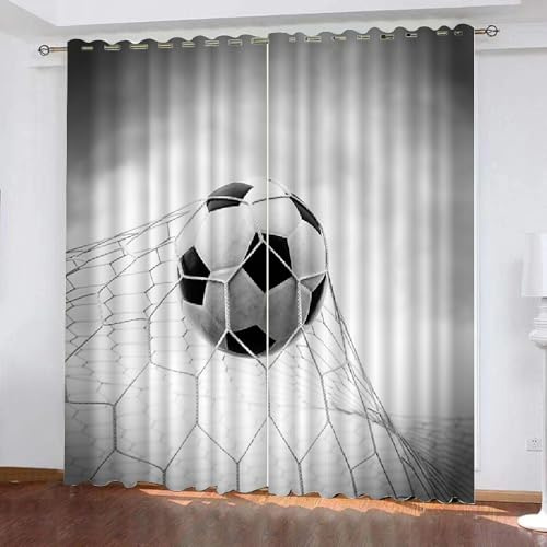 HABEAT 3D Fußball Vorhänge Abdunkelnde Fußball Kindervorhänge Vorhang mit ösen 2er Set Gardinen Blickdicht Verdunkelungs für Kinderzimmer Schlafzimmer Wohnzimmer B 110 X H 95 cm（Motiv 44-7）