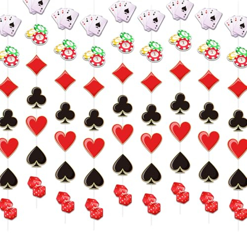 Ovanda Casino Deko, 12 Stück Poker String Dekorationen, Rot Schwarz Casino Deko, Papier Las Vegas Nachtparty Geburtstag Dekorationen