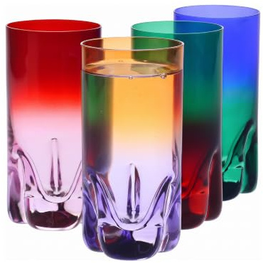 Krosno – Verres pour cocktails, eau et jus 300 ml – Lot de 4 pièces en 4 couleurs différentes – Collection Aurora – Cristal sans plomb – Peint à la main