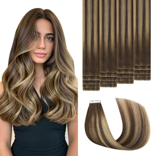 Sweetmet 3rd-Generation Invisible Tape Extensions Echthaar Menschenhaar | Pro3.0 Farbe #4/27/4 Balayage Schokoladenbraun bis Karamellblond Remy Echthaar Extensions Tape 30g 35cm für Frauen